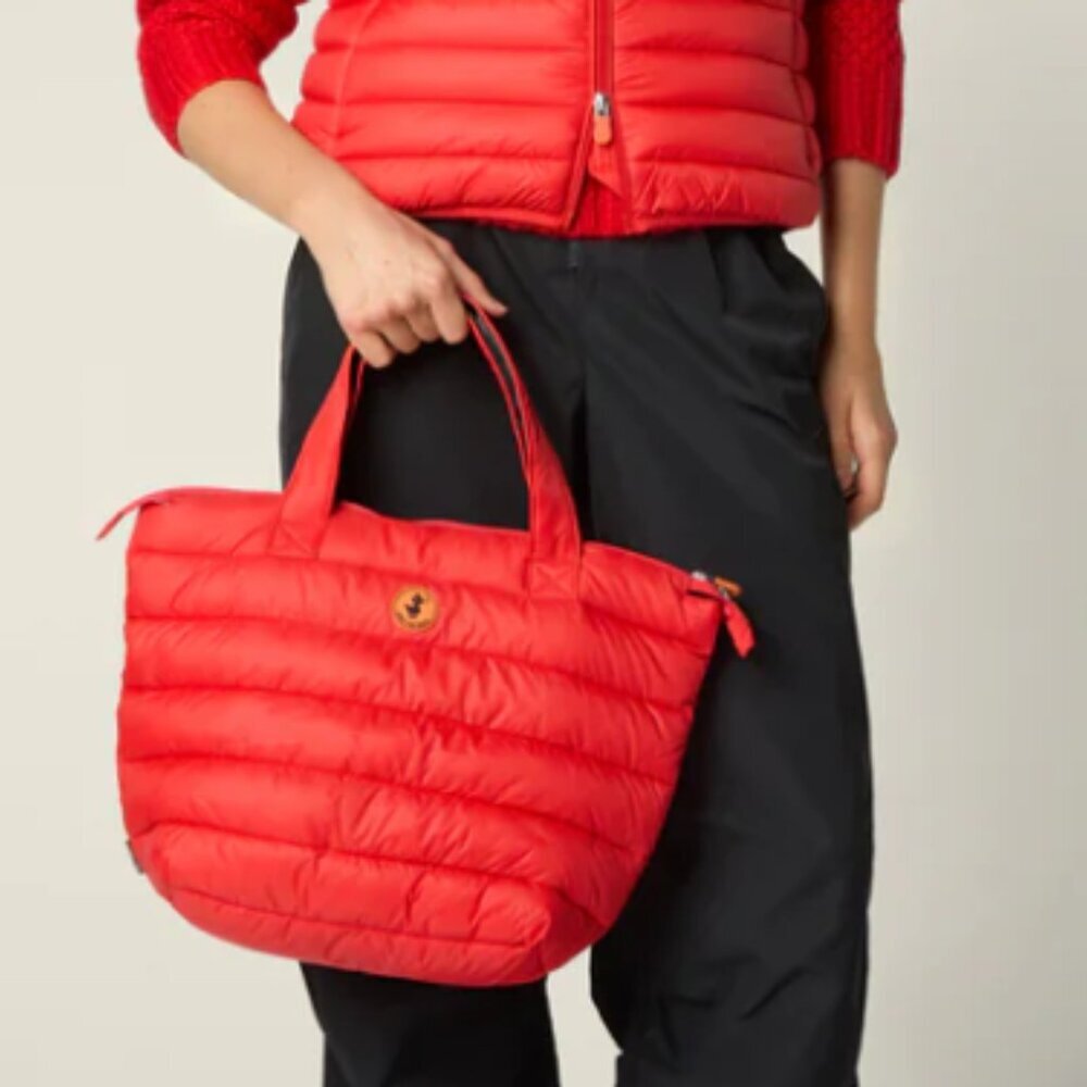 SAVE THE DUCK CARY QUILTED TOTE IN FIERY RED NEW